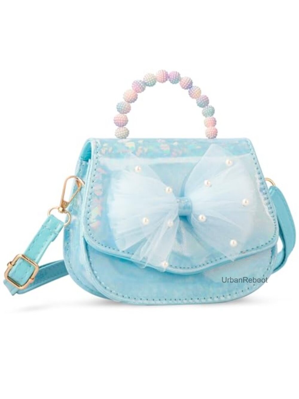 Adjustable Crossbody Purse Bow Pearl Iridescent Party Dress Up
